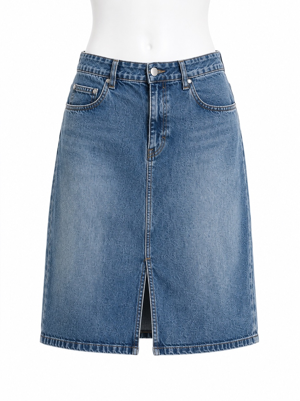 Size 16 Cotton Ginny Women’s Y2K Denim Midi Skirt Front Slit Blue Jean